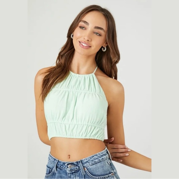 Forever 21 Tops - Forever 21 Women's Open-Back Halter Crop Top in Mint Size Small
